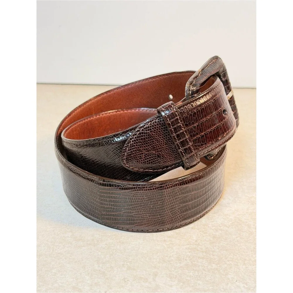 Polo RALPH LAUREN Genuine Lizard Belt & Buckle Brown USA Sz 28 Mens